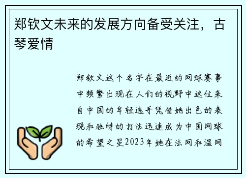 郑钦文未来的发展方向备受关注，古琴爱情